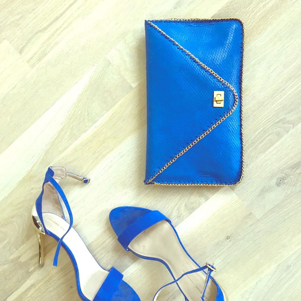 Large leather clutch - electric blue